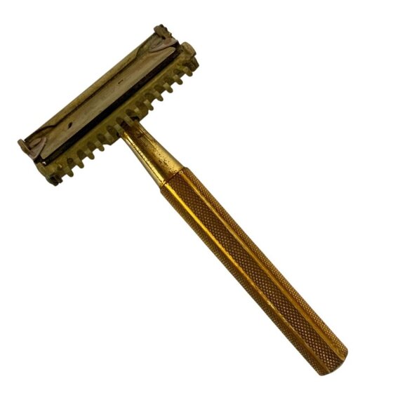 Vintage Valet Auto Strop Single Edge Safety Razor Gold 1940s Made in USA - Picture 2 of 6